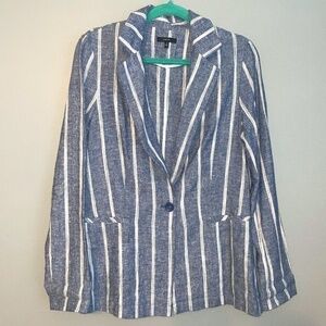 EUC Drew Rikki Linen Blend Denim Striped Blazer Jacket Size Small